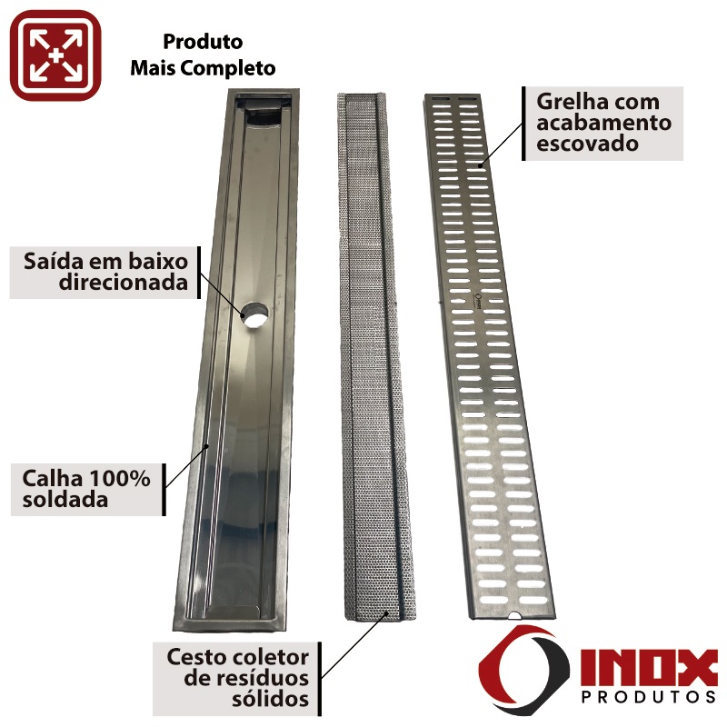 RALO INOX CLASSIC COM SAÍDA EM BAIXO - INOX 304 - 200X12X05 CM