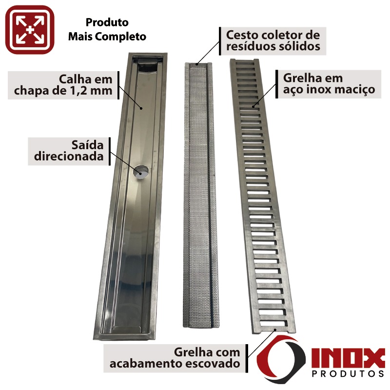 RALO INOX PRO COM SAÍDA EM BAIXO - INOX 304 (QUADR.1/2) - 50X20X05 CM
