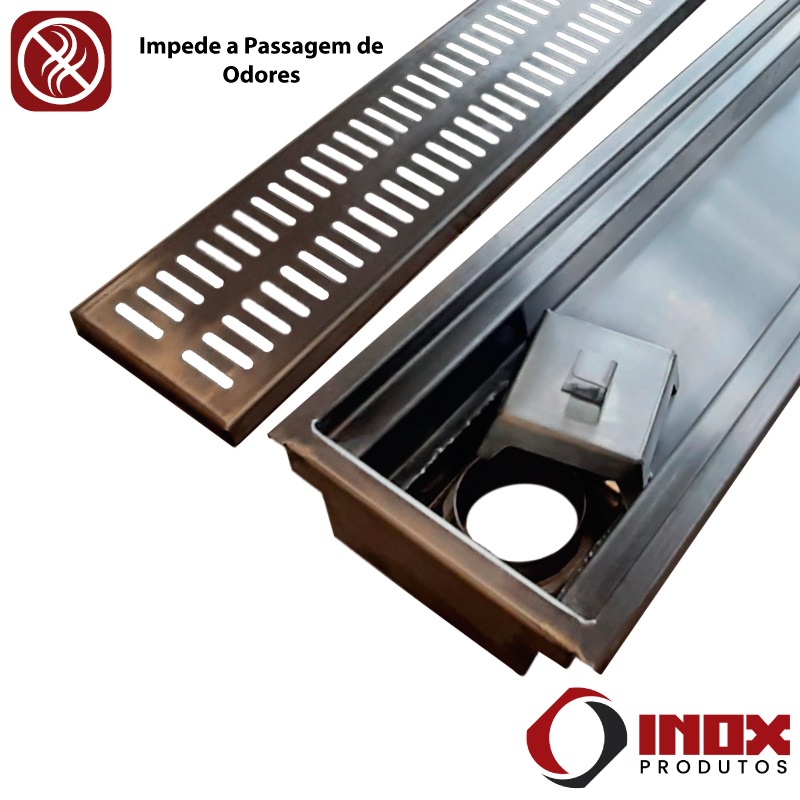 RALO INOX CLASSIC COM SIFÃO INOX E SAÍDA EM BAIXO NA PONTA - INOX 304 - 200X20X12 CM