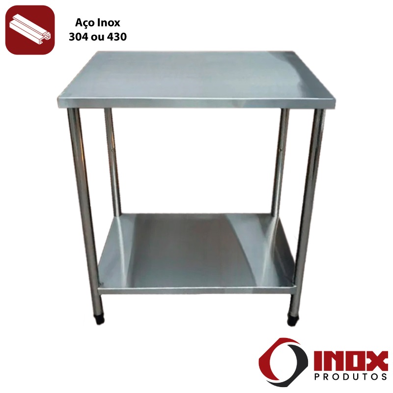 MESA INOX COM PRATELEIRA LISA - MODELO 01...