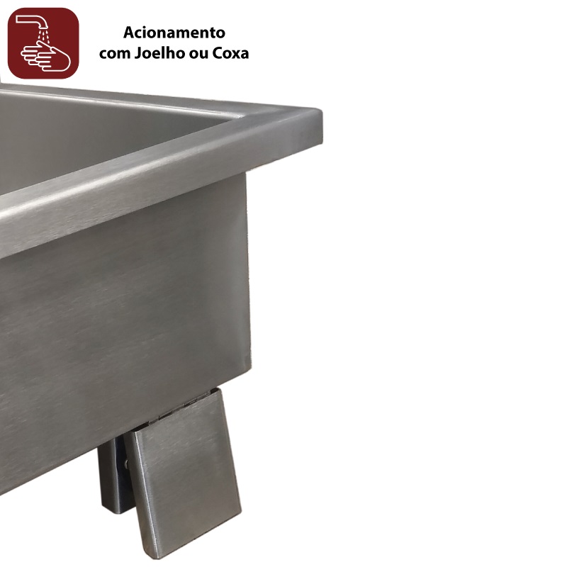 LAVATÓRIO DE MÃOS INOX COM ACIONAMENTO POR JOELHO - MODELO 04 - INOX 430 - 4 TORNEIRAS - 180X40X50 CM