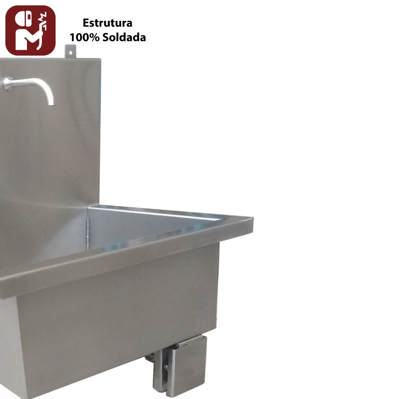 LAVATÓRIO DE MÃOS INOX COM ACIONAMENTO POR JOELHO - MODELO 04 - INOX 430 - 4 TORNEIRAS - 180X40X50 CM