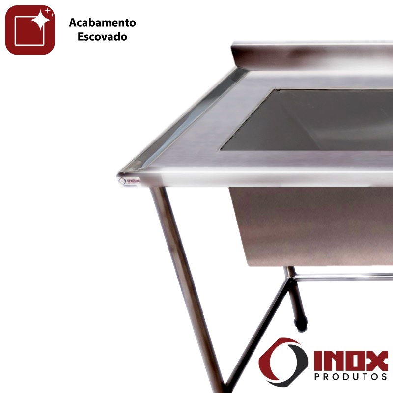 PIA INOX CONTRAVENTADA COM 02 CUBAS - MODELO 06 - INOX 430 (TAMP. RET.) - 150X70X90 CM - CUBAS 50X40X30 CM