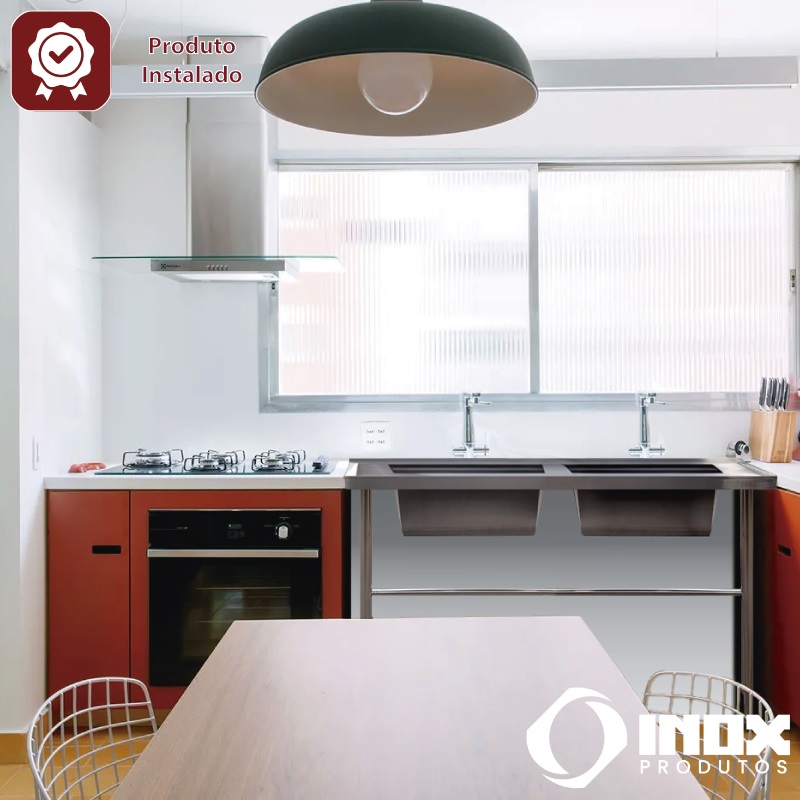 PIA INOX CONTRAVENTADA COM 02 CUBAS - MODELO 06 - INOX 430 (TAMP. RET.) - 150X70X90 CM - CUBAS 50X40X30 CM
