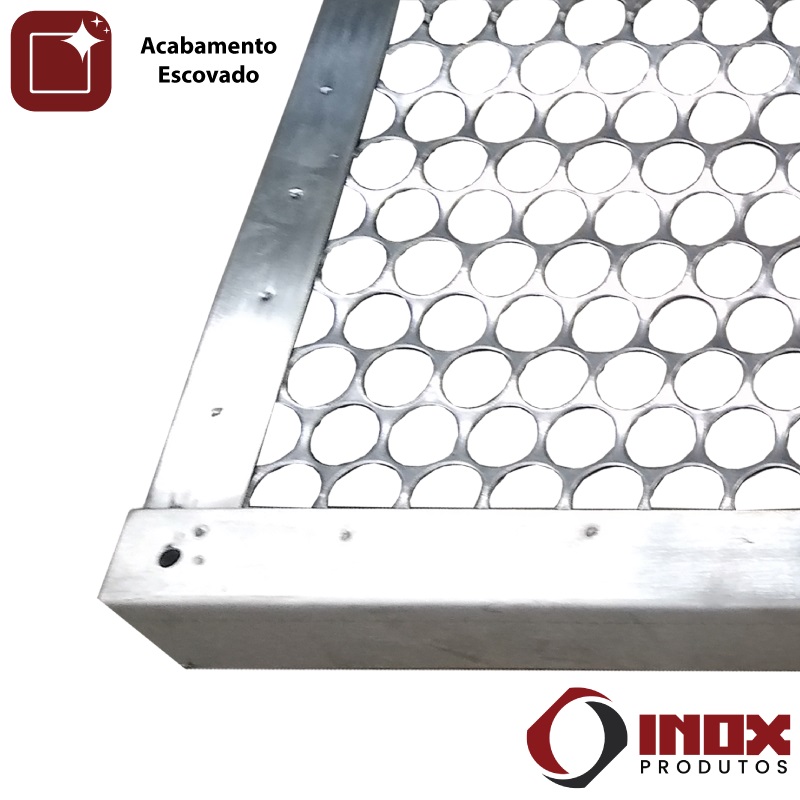 GRELHA INOX COM TELA MOEDA - MODELO 03 - INOX 430 - 50X40X2,5CM