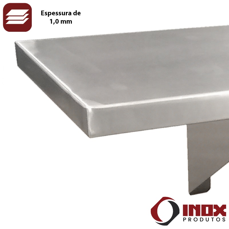 PRATELEIRA SUSPENSA LISA INOX COM MÃOS FRANCESAS - MODELO 08 - INOX 430 - 200X30X30 CM