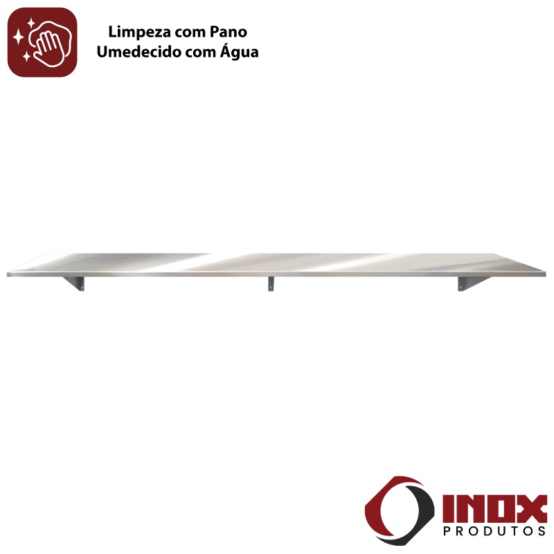 PRATELEIRA SUSPENSA LISA INOX COM MÃOS FRANCESAS - MODELO 08 - INOX 430 - 200X30X30 CM