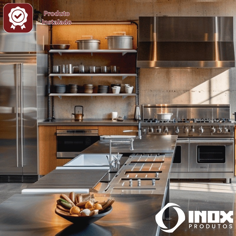 PRATELEIRA SUSPENSA LISA INOX COM MÃOS FRANCESAS - MODELO 08 - INOX 430 - 200X30X30 CM