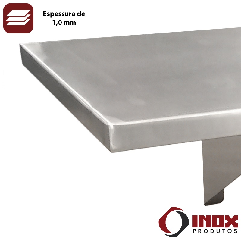 PRATELEIRA SUSPENSA LISA INOX COM MÃOS FRANCESAS - MODELO 08 - INOX 304 - 200X40X30 CM