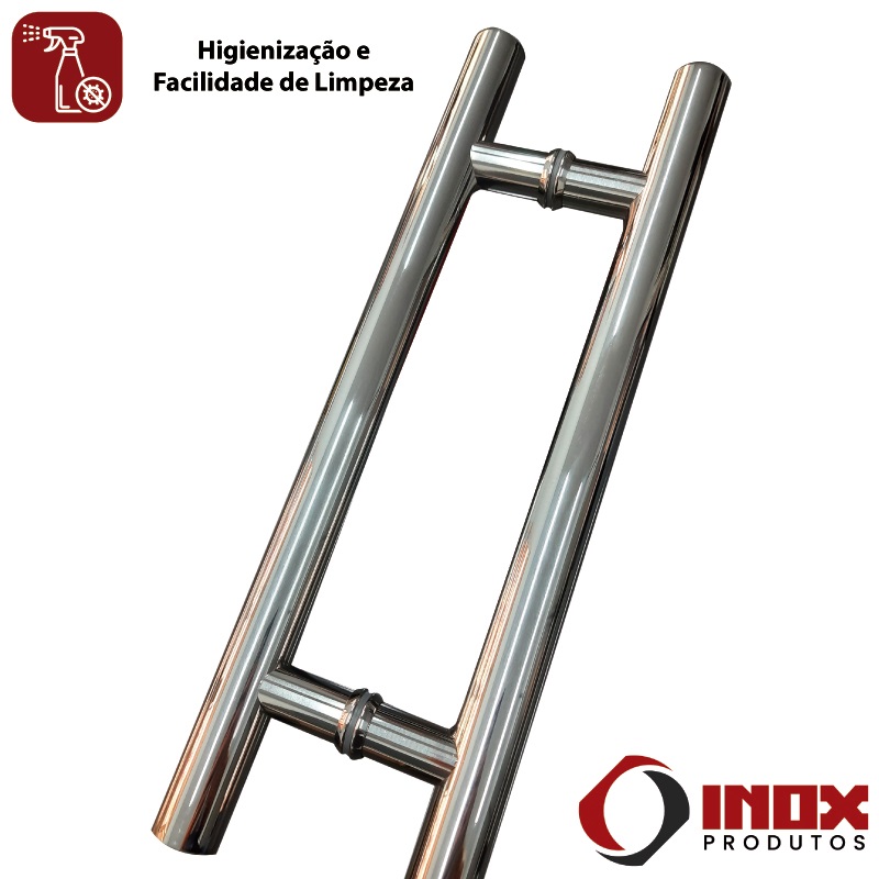 PUXADOR INOX DUPLO H EM TUBO REDONDO - MODELO 08 - INOX 304 - 30X20X2,5 CM