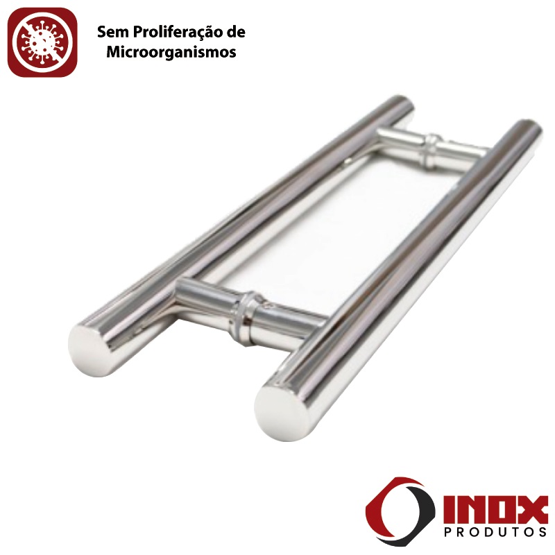 PUXADOR INOX DUPLO H EM TUBO REDONDO - MODELO 08 - INOX 304 - 30X20X2,5 CM