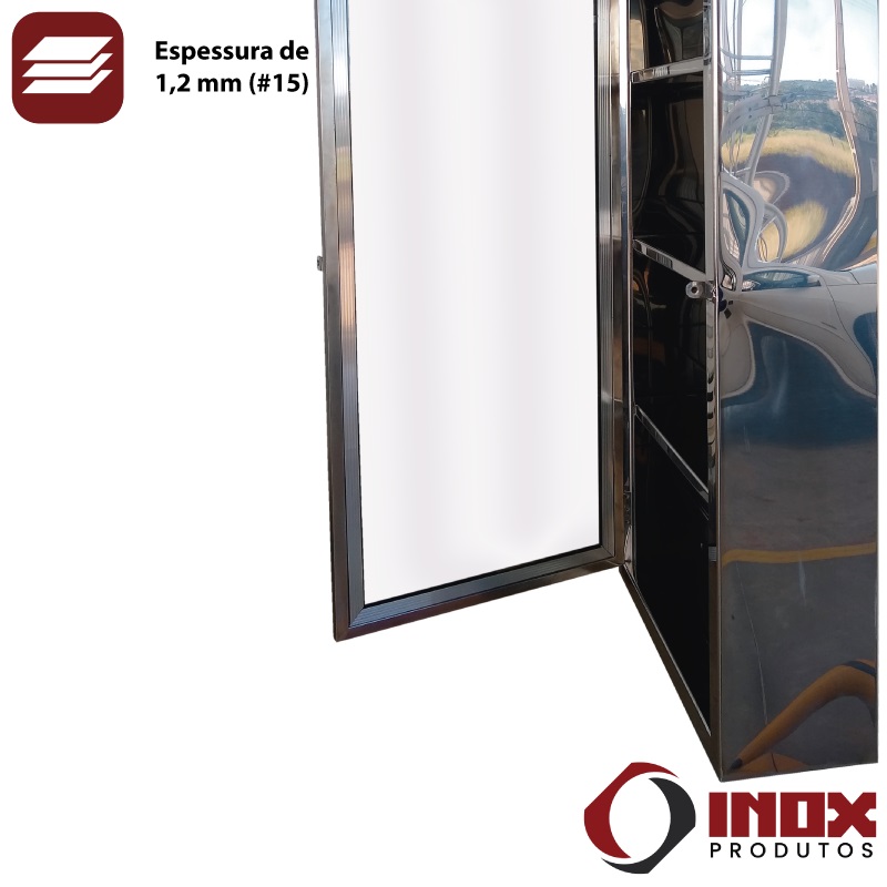 ARMÁRIO INOX PARA FIXAÇÃO NA PAREDE COM PORTAS EM ACRÍLICO TRANSPARENTE - MODELO 07 - INOX 430 - 80X50X190 CM