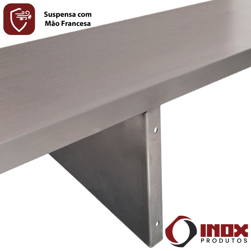 PRATELEIRA SUSPENSA LISA INOX COM MÃOS FR...