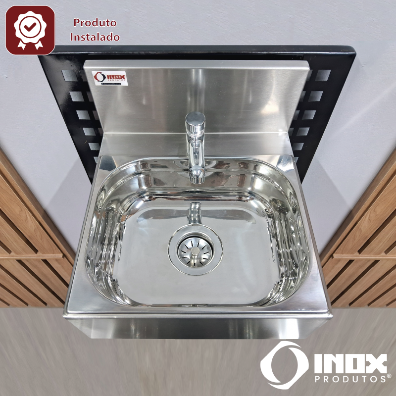 LAVATÓRIO SUSPENSO INOX DE PAREDE COM FRO...
