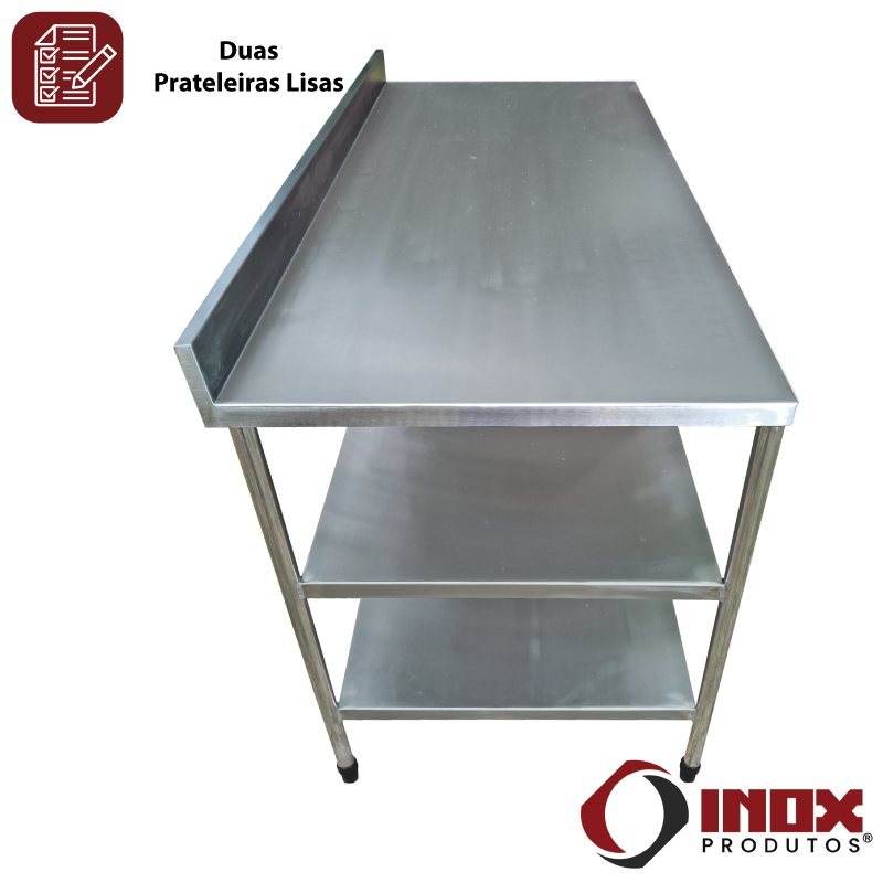 MESA INOX COM FRONTÃO E 2 PRATELEIRAS LIS...