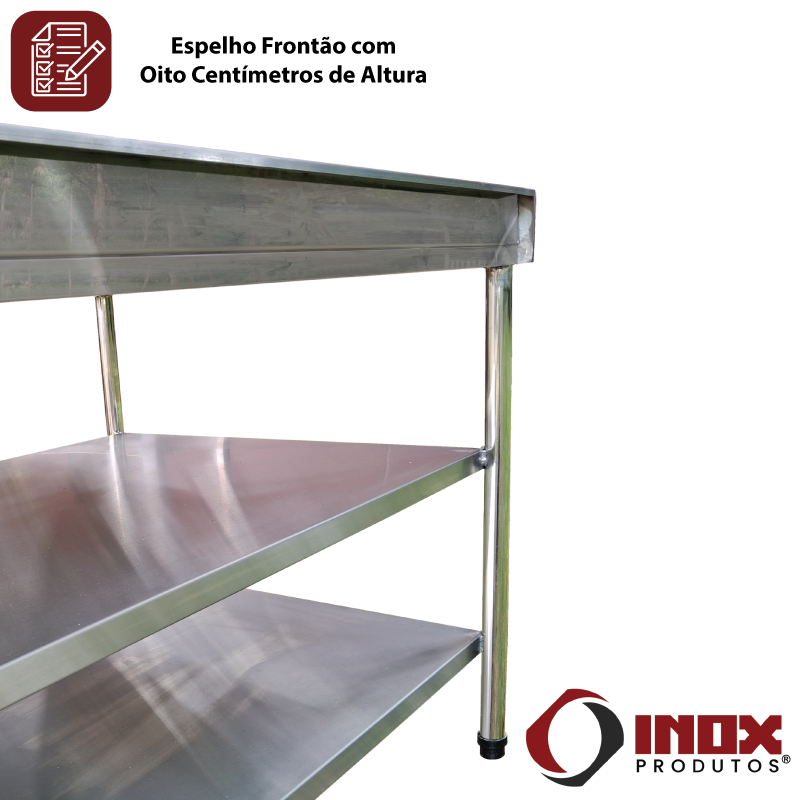 MESA INOX COM FRONTÃO E 2 PRATELEIRAS LIS...