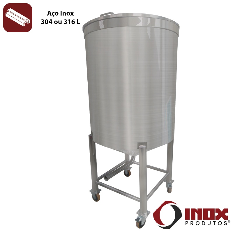 TANQUE INDUSTRIAL INOX COM RODÍZIOS E TAM...