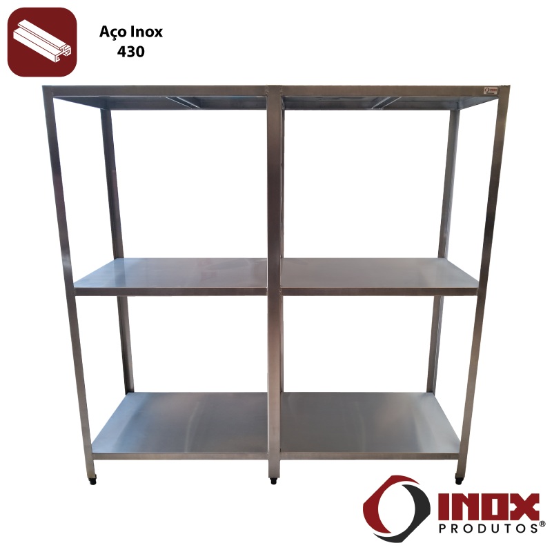 PRATELEIRA INOX COM 3 PLANOS LISOS - MODE...