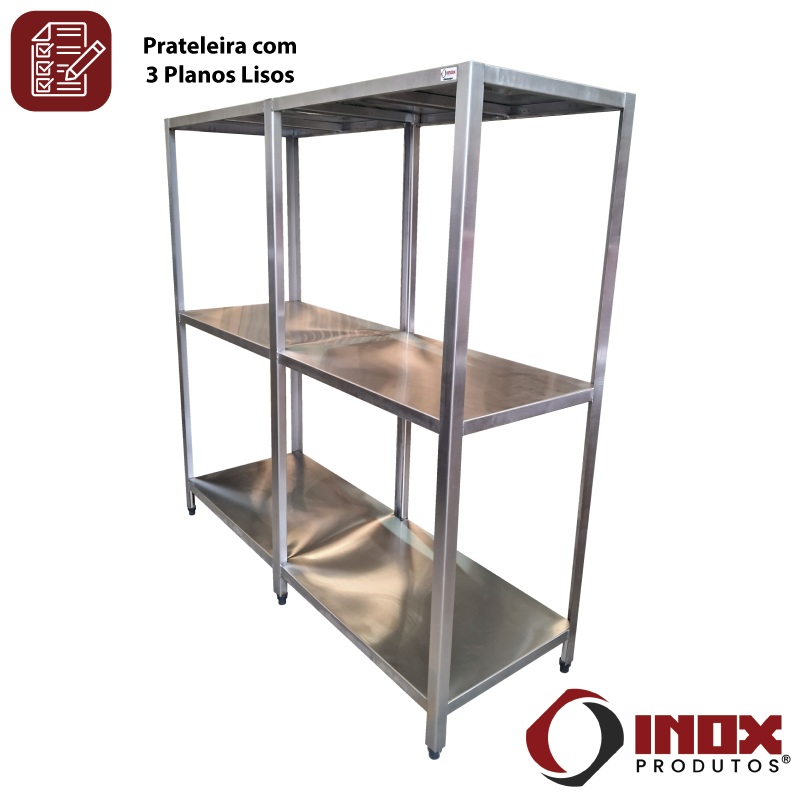 PRATELEIRA INOX COM 3 PLANOS LISOS - MODE...