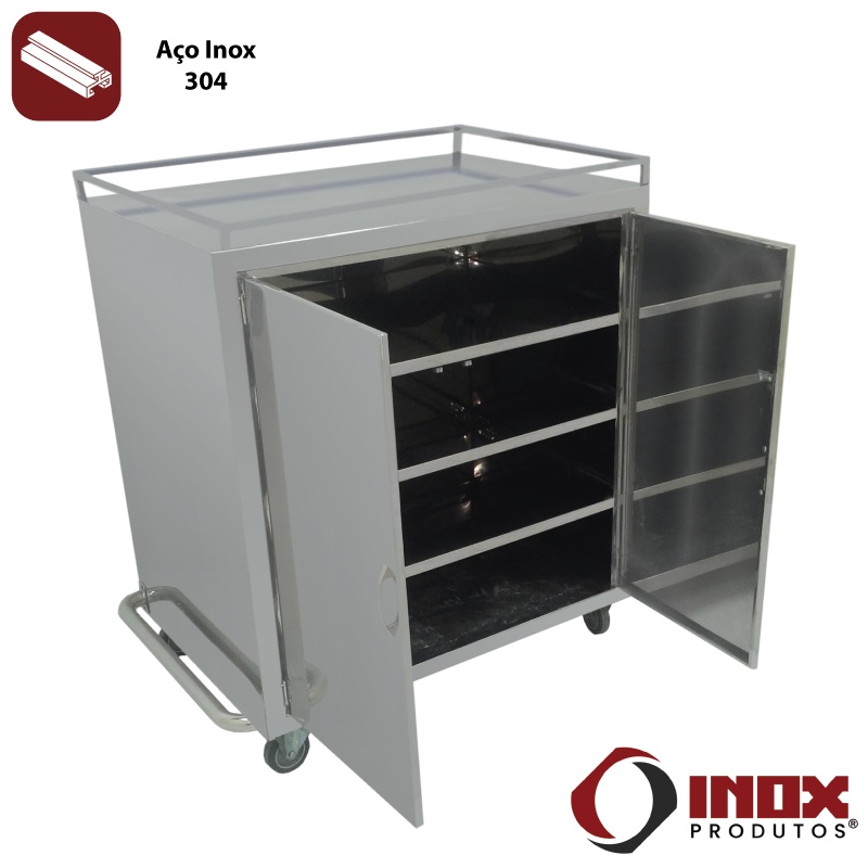 CARRINHO FECHADO INOX INDUSTRIAL COM 3 PR...