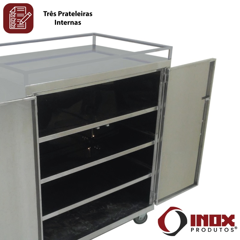CARRINHO FECHADO INOX INDUSTRIAL COM 3 PR...