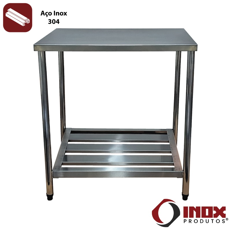 MESA INOX COM PRATELEIRA GRADEADA - MODEL...