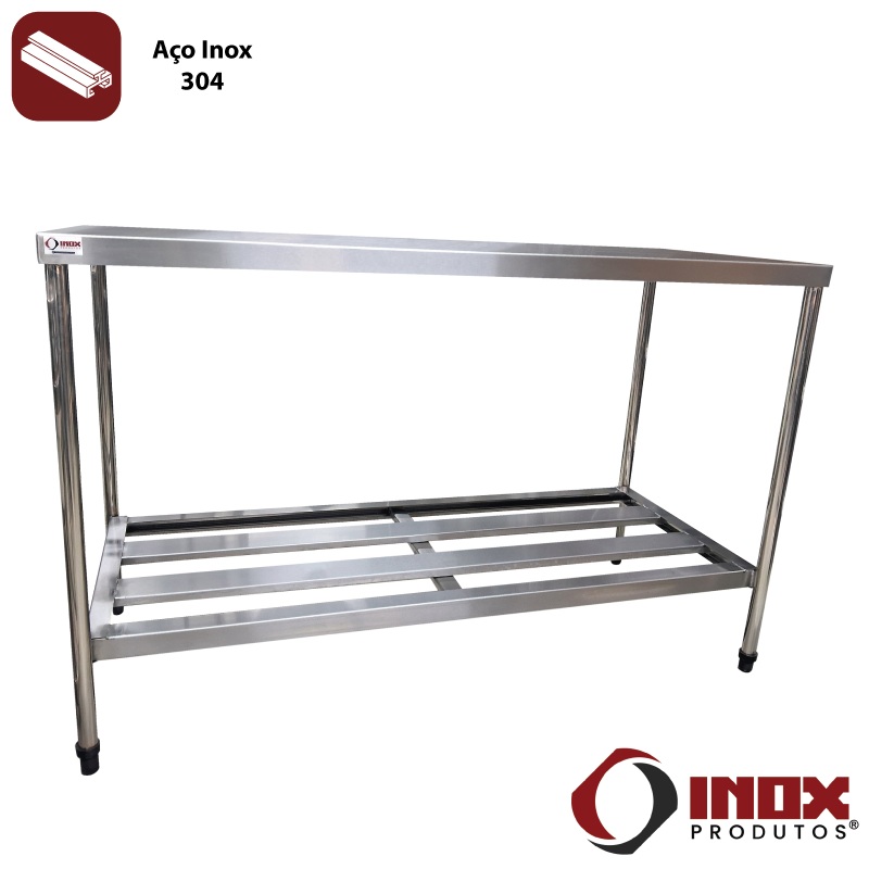 MESA INOX COM PRATELEIRA GRADEADA - MODEL...
