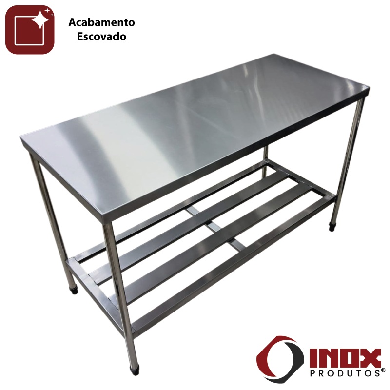 MESA INOX COM PRATELEIRA GRADEADA - MODEL...