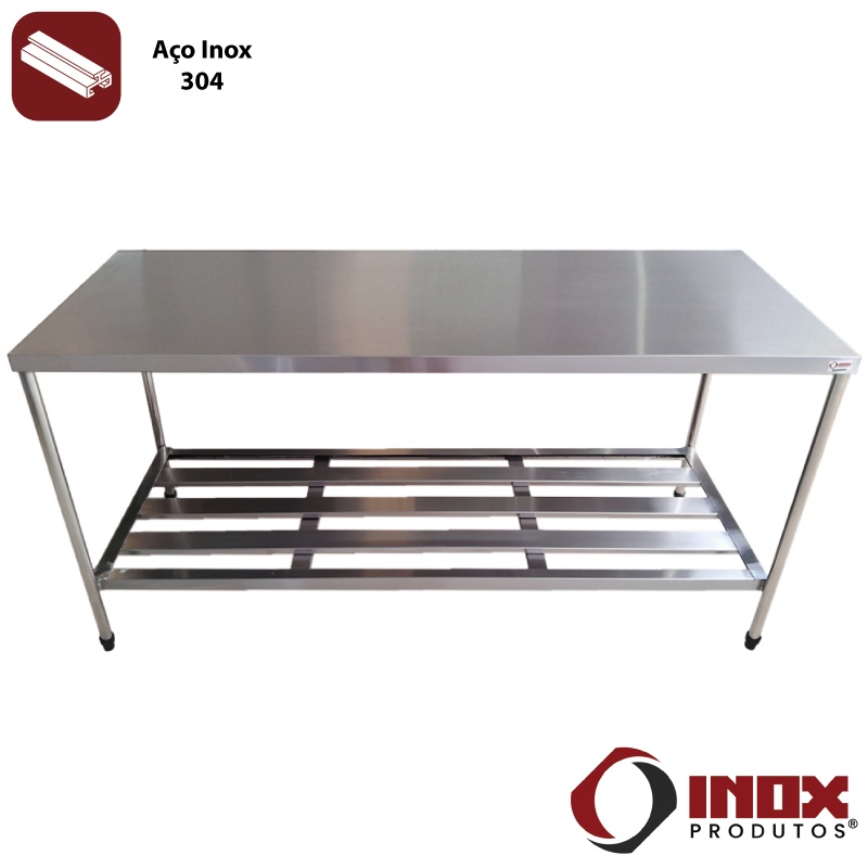 MESA INOX COM PRATELEIRA GRADEADA - MODEL...