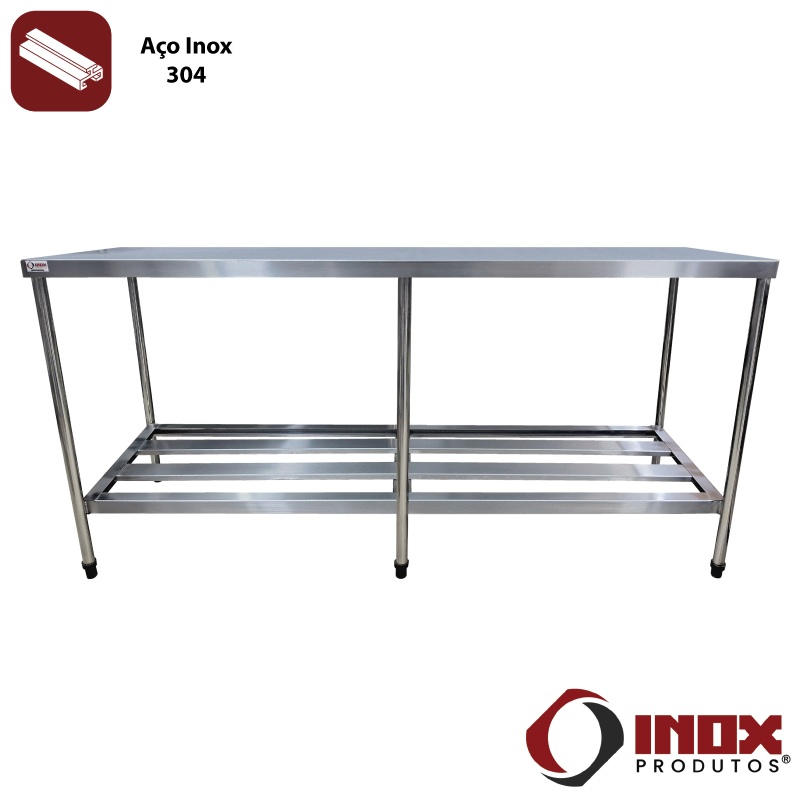 MESA INOX COM PRATELEIRA GRADEADA - MODEL...