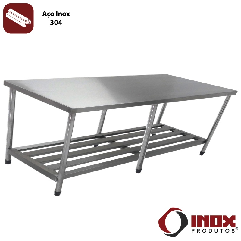 MESA INOX COM PRATELEIRA GRADEADA - MODEL...