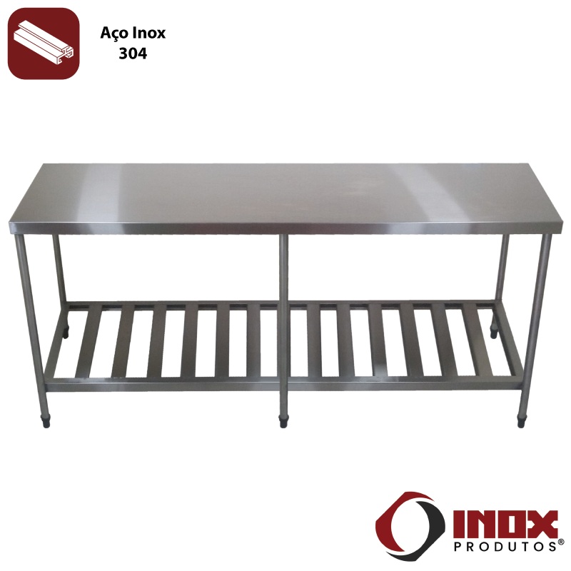 MESA INOX COM PRATELEIRA GRADEADA - MODEL...