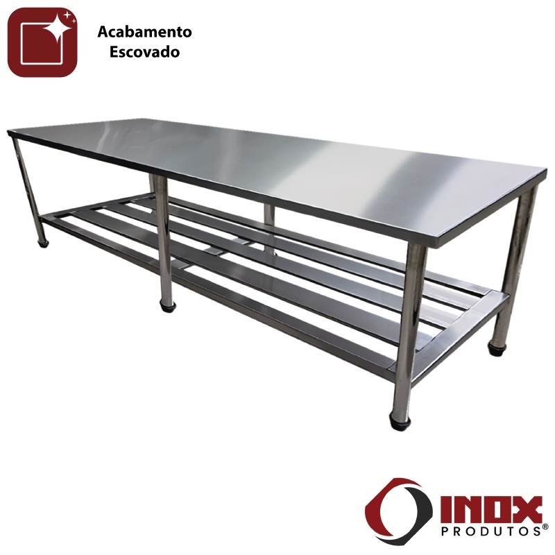 MESA INOX COM PRATELEIRA GRADEADA - MODEL...
