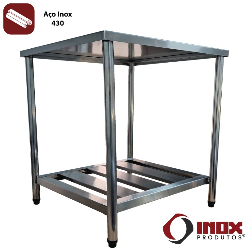 MESA INOX COM PRATELEIRA GRADEADA - MODEL...
