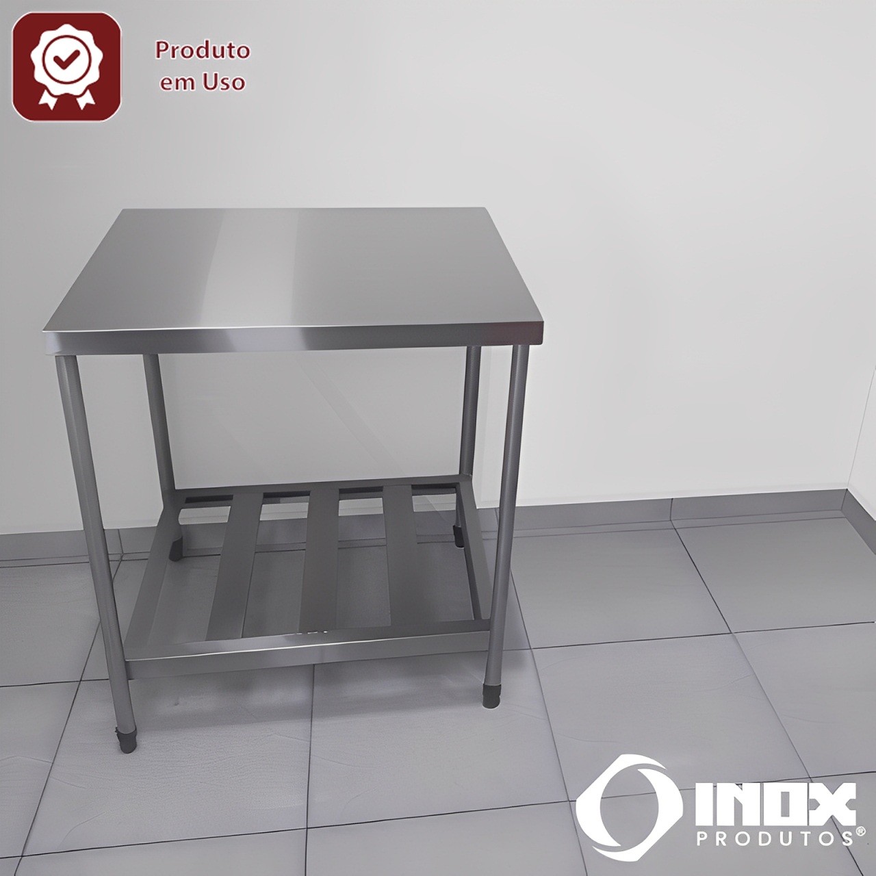 MESA INOX COM PRATELEIRA GRADEADA - MODEL...