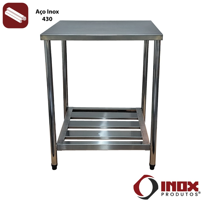 MESA INOX COM PRATELEIRA GRADEADA - MODEL...