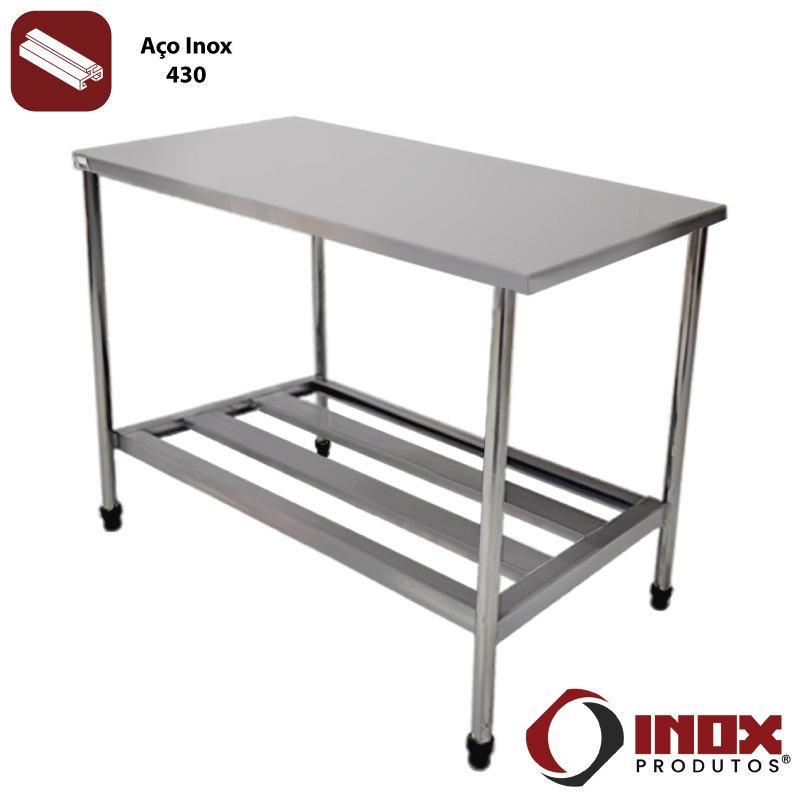 MESA INOX COM PRATELEIRA GRADEADA - MODEL...