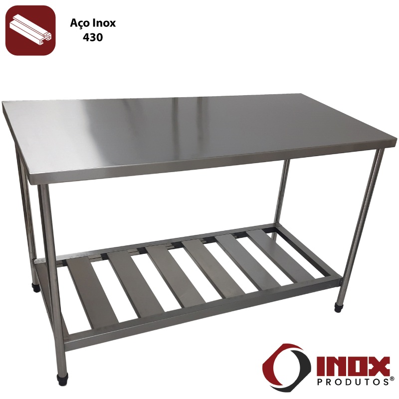 MESA INOX COM PRATELEIRA GRADEADA - MODEL...