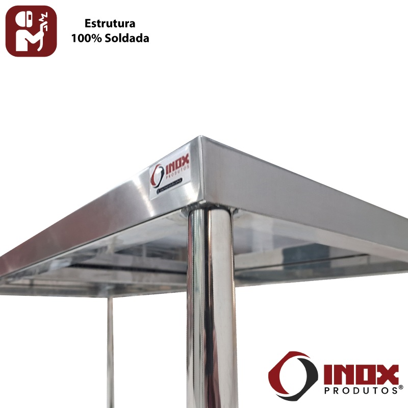 MESA INOX COM PRATELEIRA GRADEADA - MODEL...