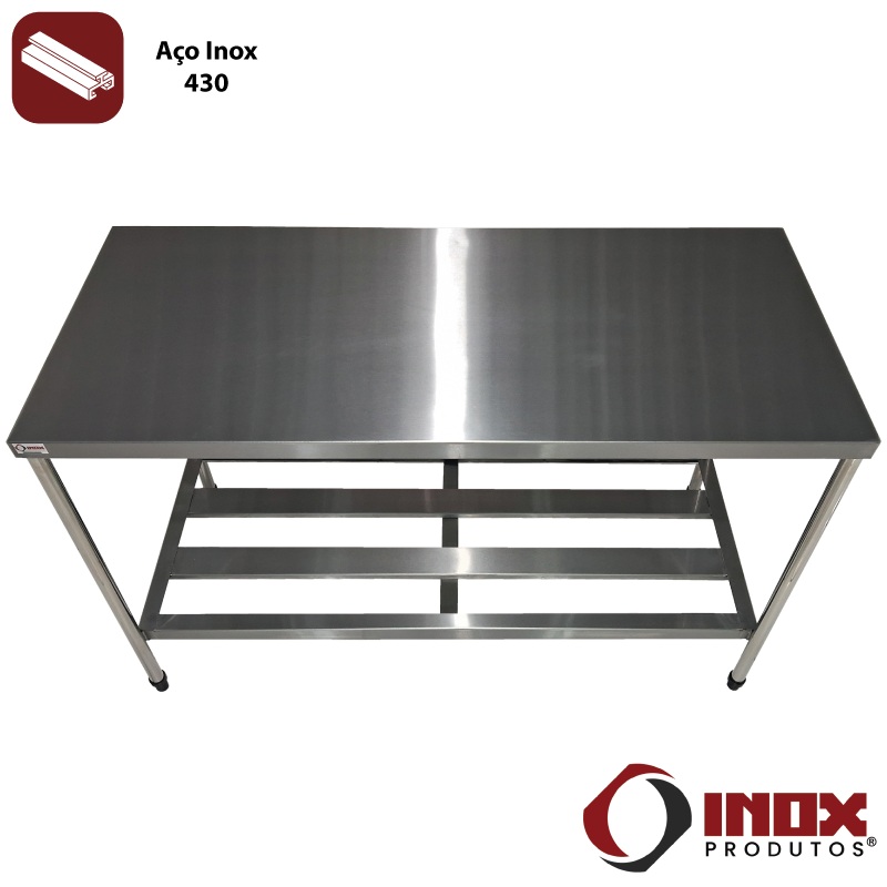 MESA INOX COM PRATELEIRA GRADEADA - MODEL...