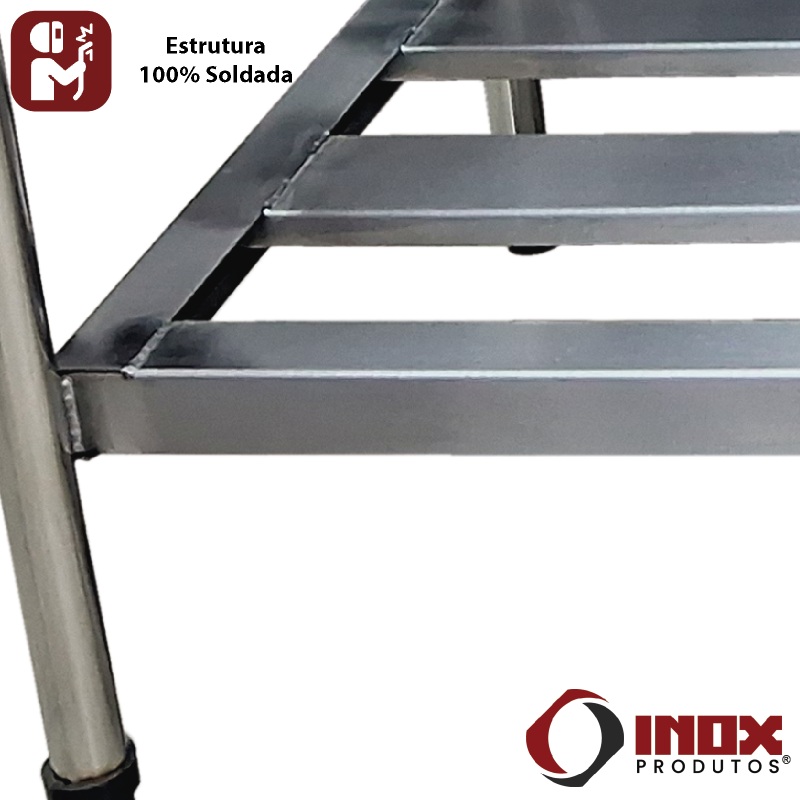 MESA INOX COM PRATELEIRA GRADEADA - MODEL...