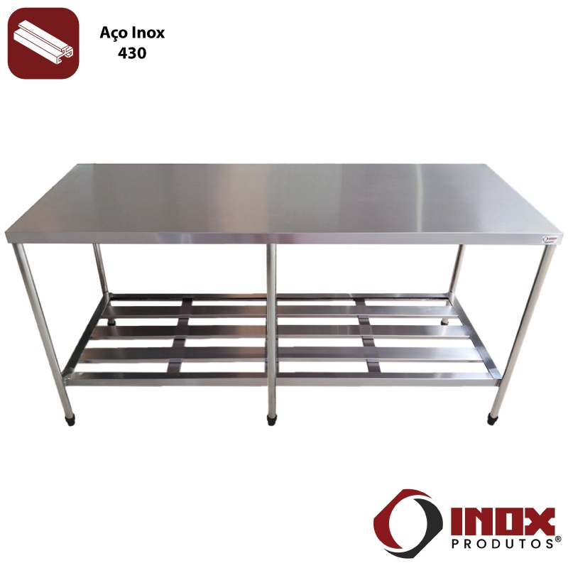 MESA INOX COM PRATELEIRA GRADEADA - MODEL...