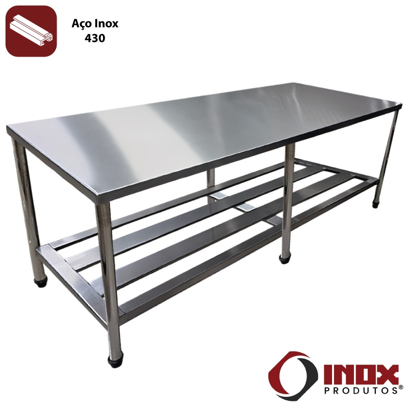 MESA INOX COM PRATELEIRA GRADEADA - MODEL...