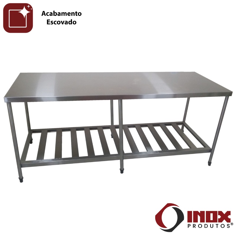 MESA INOX COM PRATELEIRA GRADEADA - MODEL...