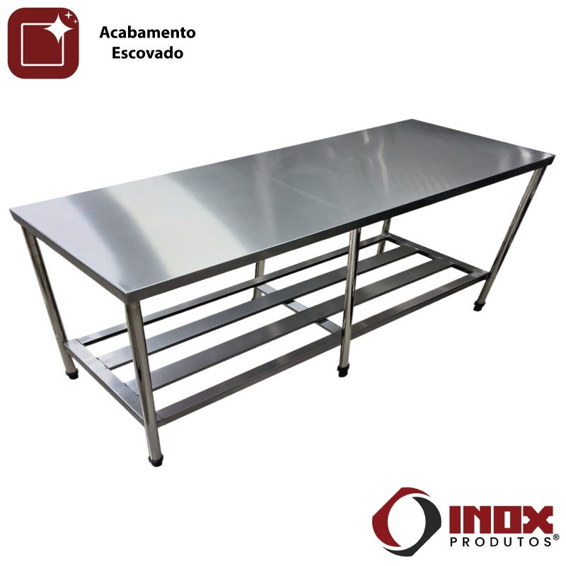 MESA INOX COM PRATELEIRA GRADEADA - MODEL...