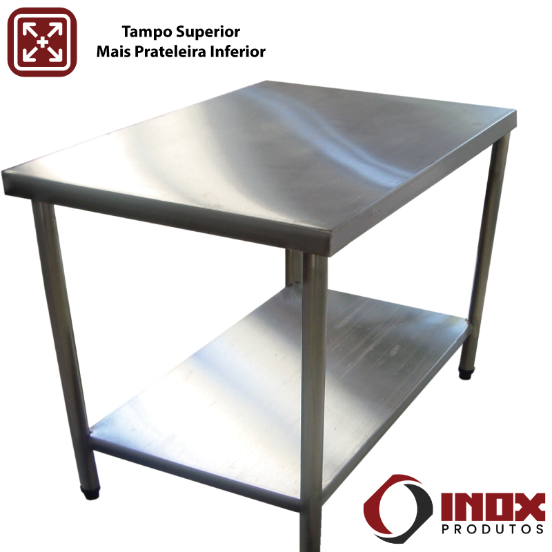 MESA INOX COM PRATELEIRA LISA - MODELO 01...