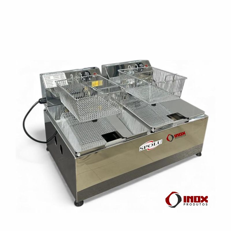 FRITADEIRA ELÉTRICA INOX COM 2 CUBAS - MO...