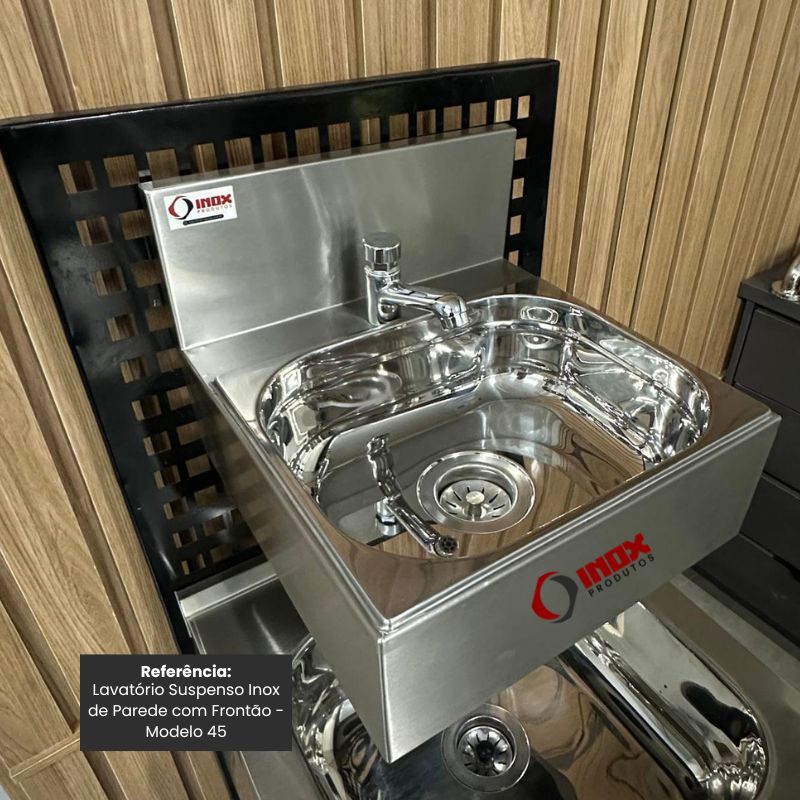 LAVATÓRIO SUSPENSO INOX DE PAREDE COM FRO...