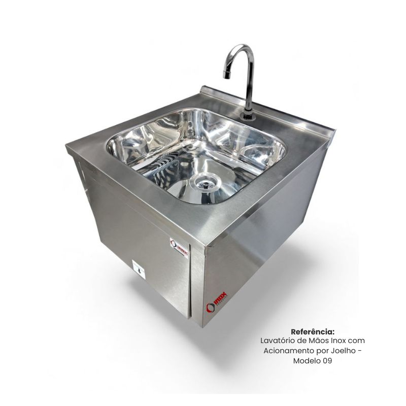 LAVATÓRIO DE MÃOS INOX COM ACIONAMENTO PO...