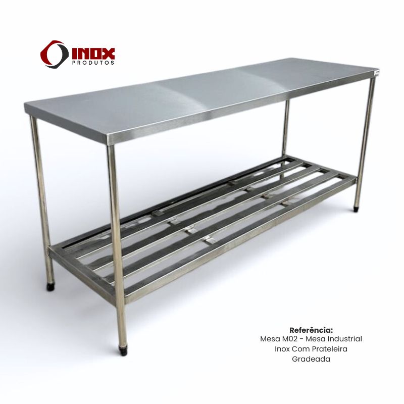 MESA INOX COM PRATELEIRA GRADEADA - MODEL...